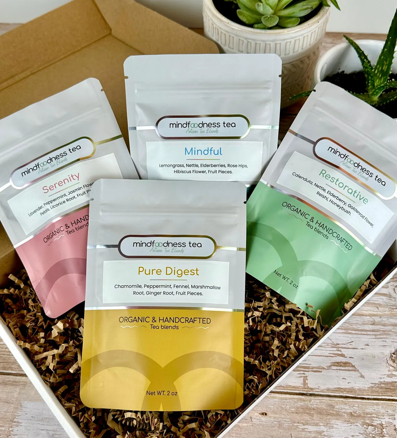 Four Mindfoodness pouches in a gift box Four Mindfoodness pouches in a gift box